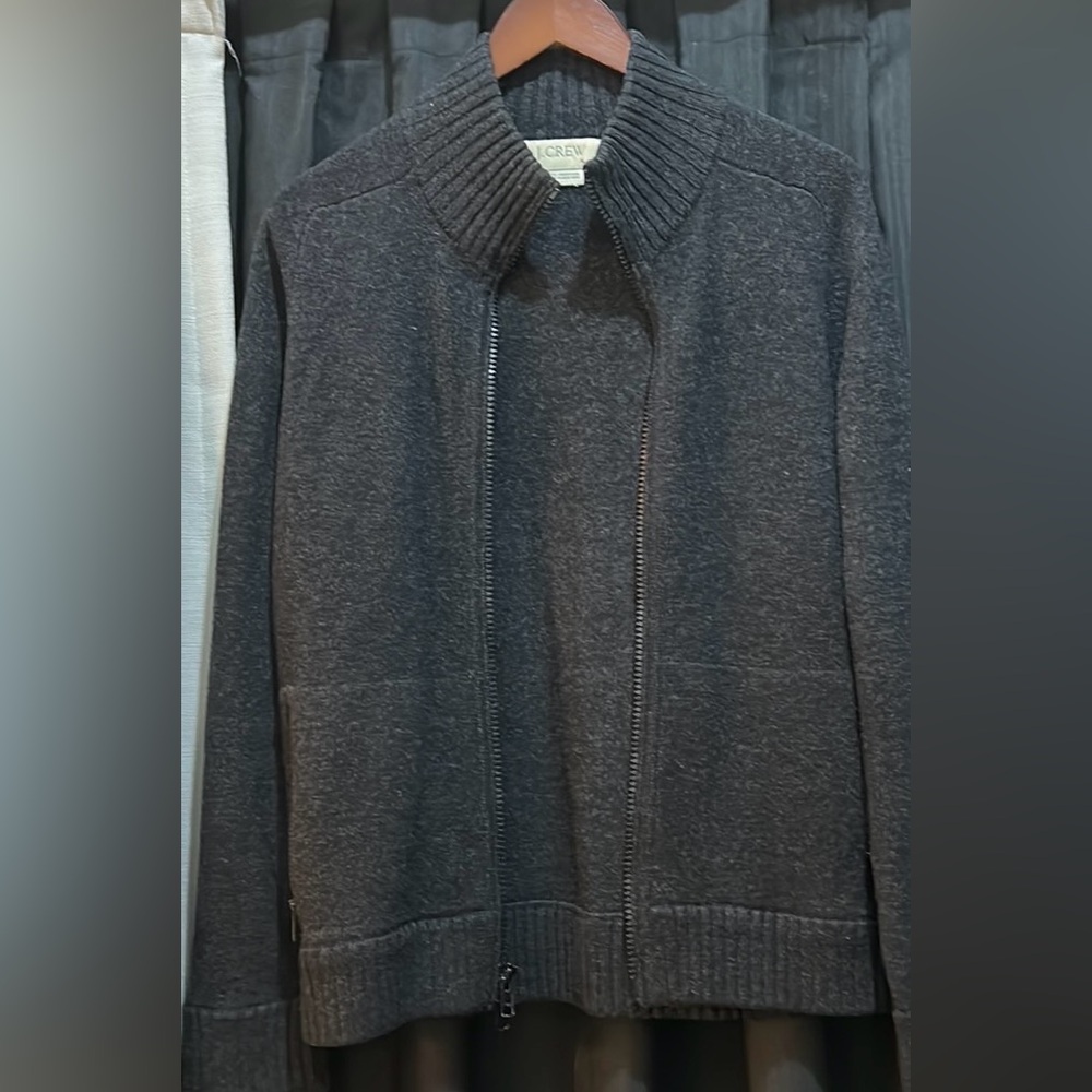 J Crew charcoal grey zip up sweater size M